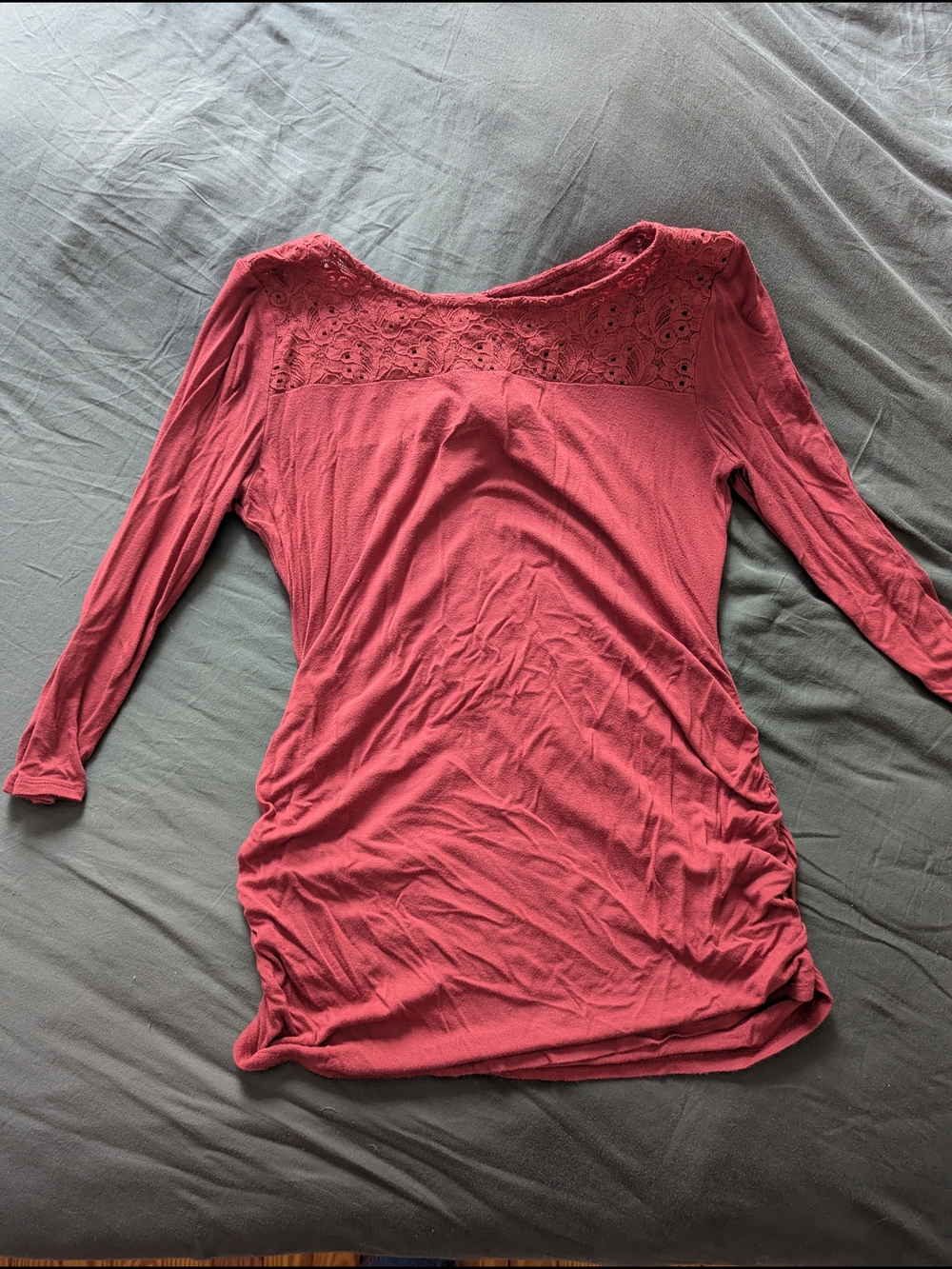 Motherhood Maternity Lace Yoke Long Sleeve Top - Red